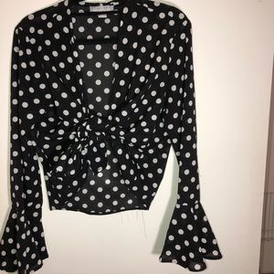Long sleeve tie front top